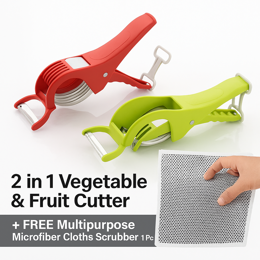 2-in-1 Vegetable & Fruit Cutter (Pack of 2) + Free Scrubber