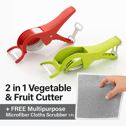 2-in-1 Vegetable & Fruit Cutter (Pack of 2) + Free Scrubber